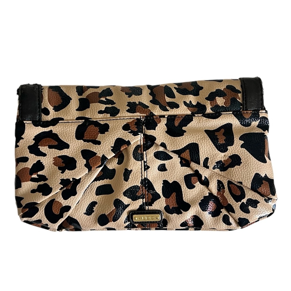 ALDO Brown Cream Black Cheetah Jaguar Clutch Purse Red Inside - Picture 2 of 6